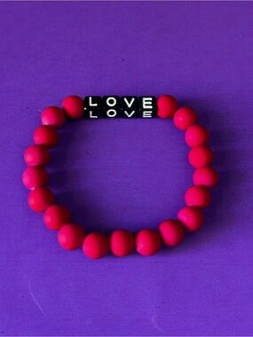 LOVE Beaded Bracelet - Bright Pink Handmade